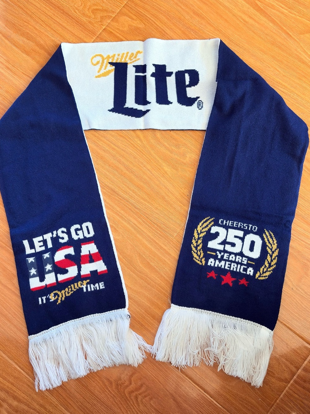 New Miller Lite "Let's Go USA" 250 Years America Knit Reversible Scarf w/ Fringe